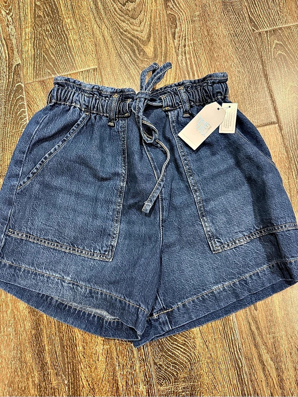 Time and Tru Light Blue Paperbag Denim Shorts Blue Medium